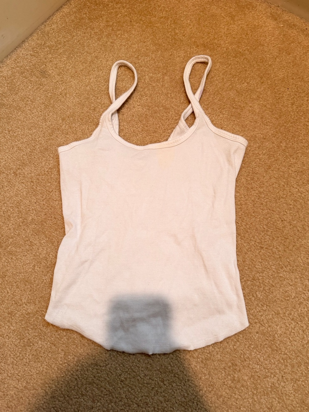 Women's White Ribbed Tank Top with Spaghetti Straps